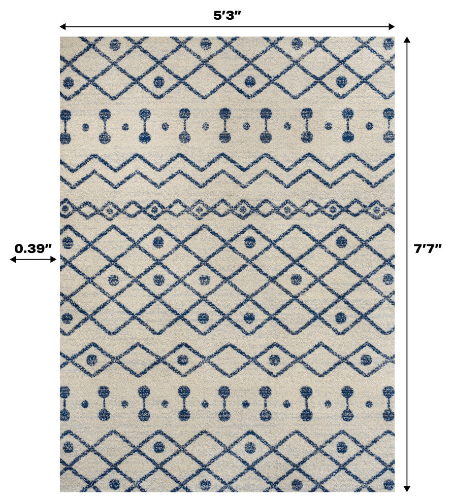 Aksil Moroccan Beni Souk Area Rug, Cream/Navy, 3 Ft. X 5 Ft.