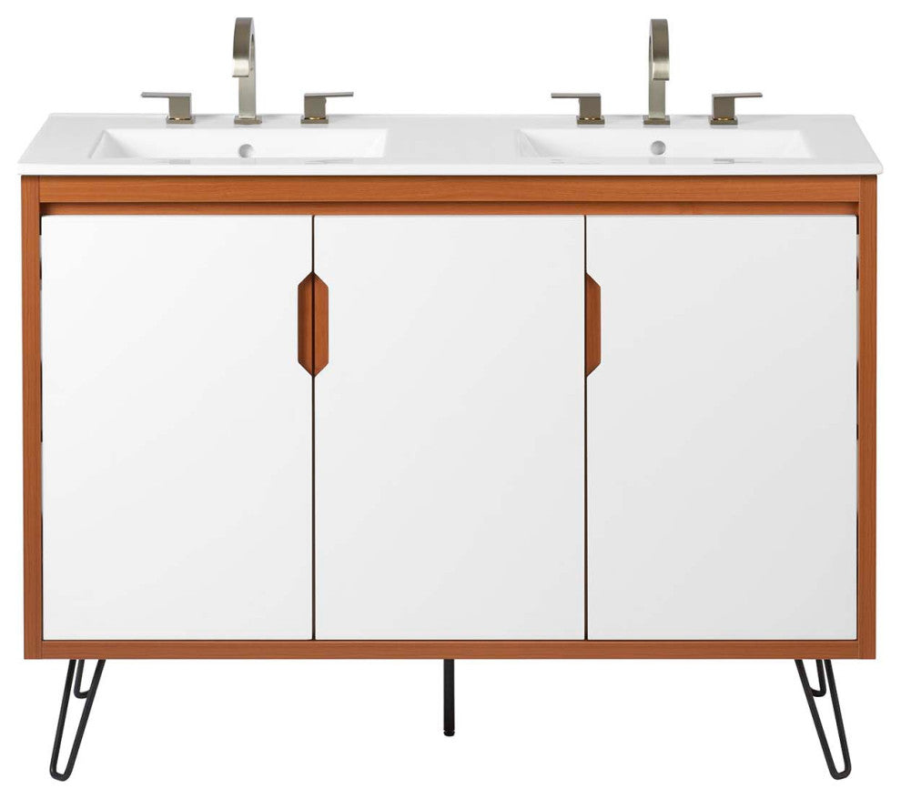Energize 48" Double Sink Bathroom Vanity, Cherry White White