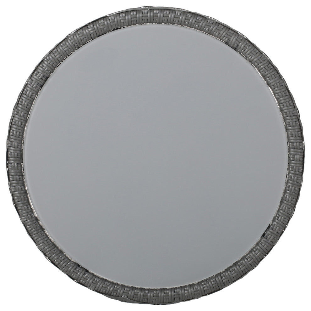 Anne Indoor Modern Boho Wicker Side Table With Tempered Glass Top, Gray