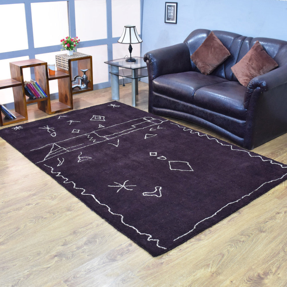 HAND KNOTTED LOOM SILK AREA RUGS-5'x8',Rectangle,Brown White,Contemporary