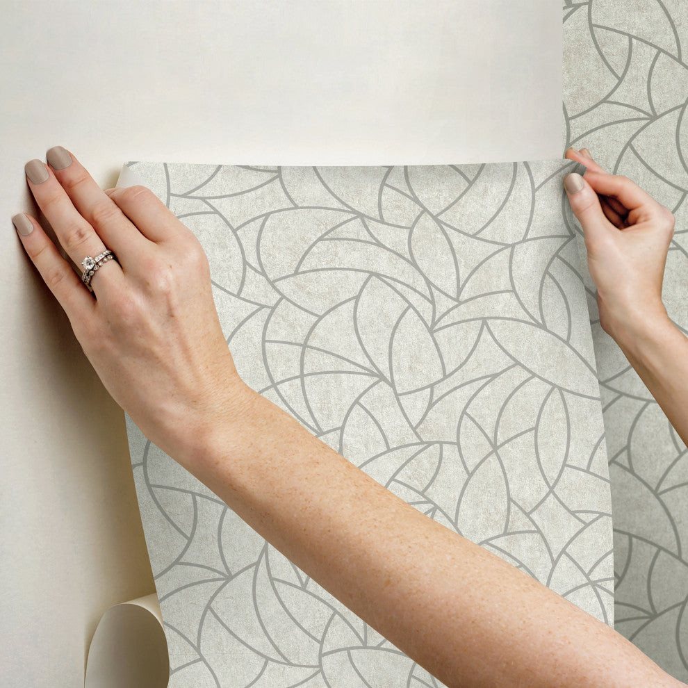 Taupe & Silver Modern Crescent Moon Peel & Stick Wallpaper