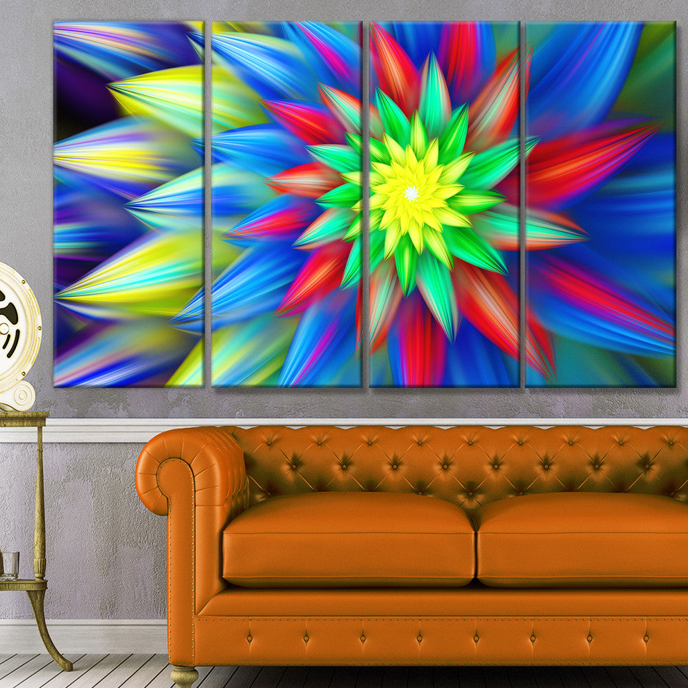 Dance of Bright Multi Color Flower, Floral Canvas Art Print, 48"x28", 4 Panels