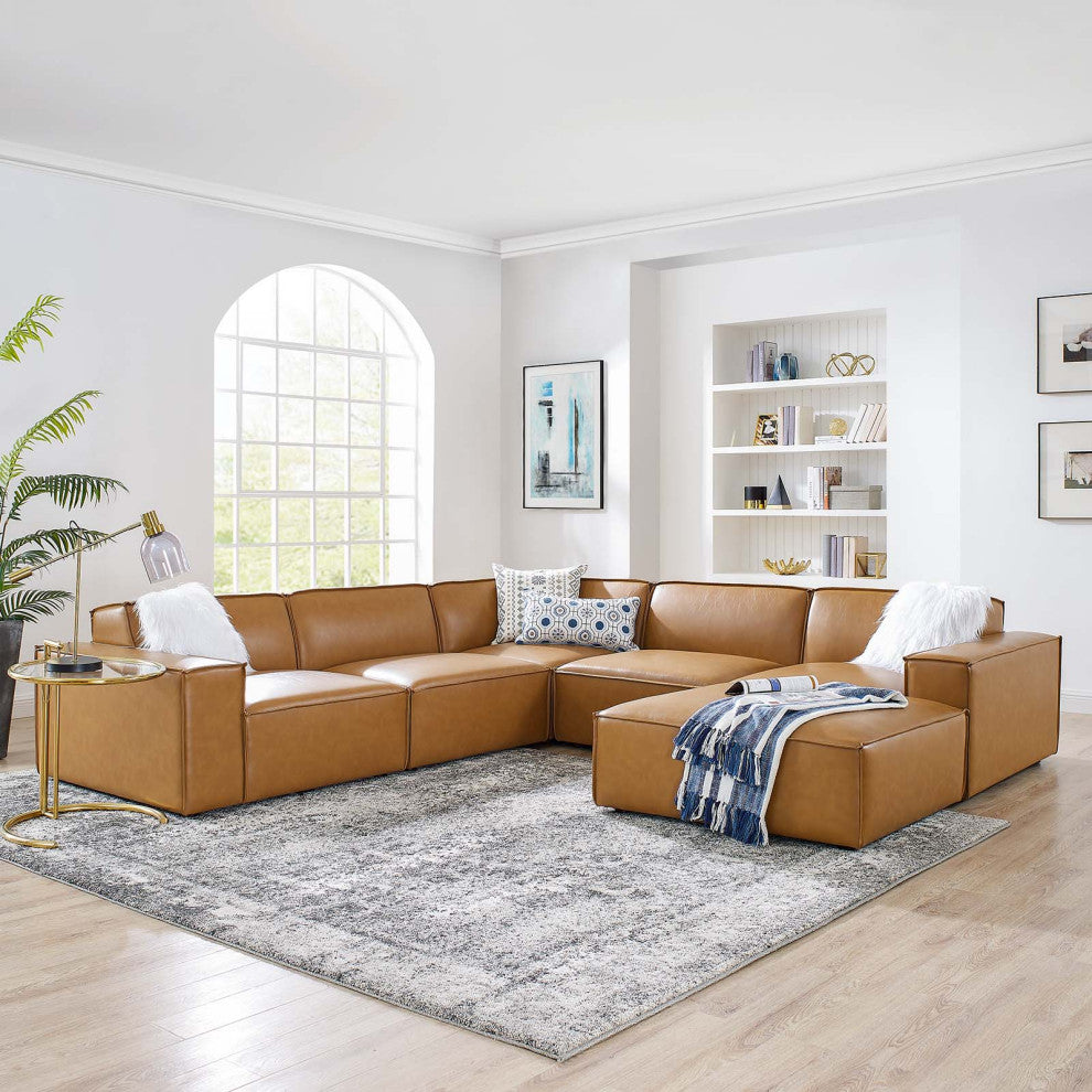 Restore 6-Piece Vegan Leather Sectional Sofa Tan