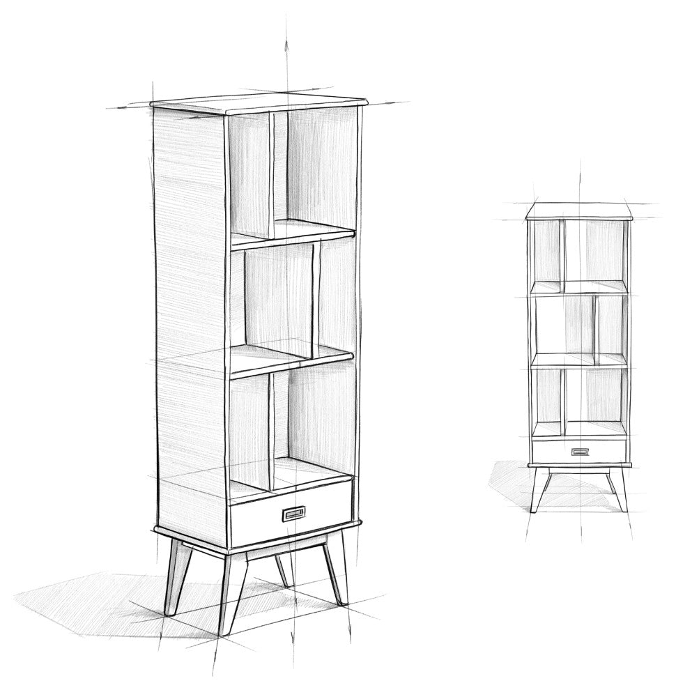 Draper SOLID HARDWOOD Mid Century Bookcase and Storage Unit, White