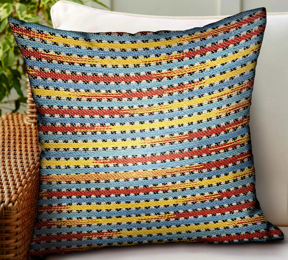 Plutus Vivid Stripe Red, Blue, Yellow Stripes Outdoor/Indoor Pillow, 12"x20"