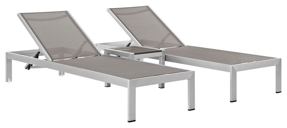 Shore 3 Piece Outdoor Patio Aluminum Set EEI-2471-SLV-GRY-SET