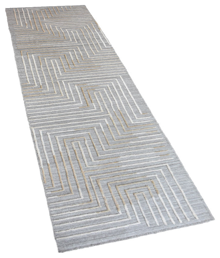 HAND WOVEN FLAT WEAVE KILIM POLYESTER RUGS -Rectangle,Gray Multicolor,Geometric, [Runner] 2'6''x10'