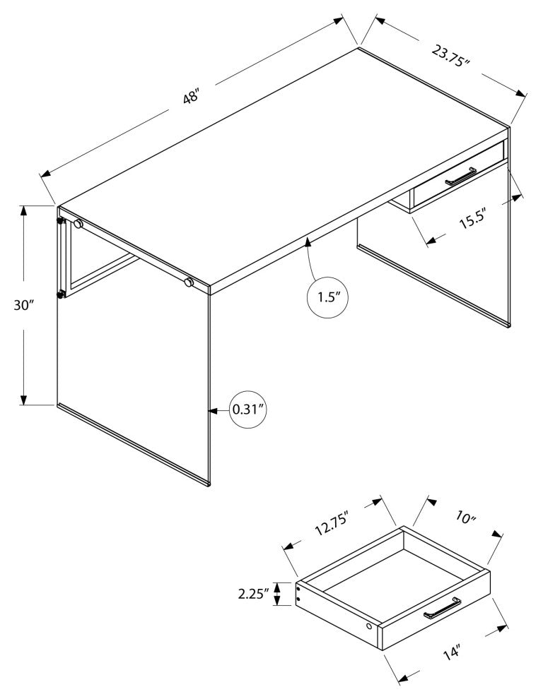 Computer Desk, Laptop, Storage Drawers, 48"L, Work, Laminate, Grey, Clear