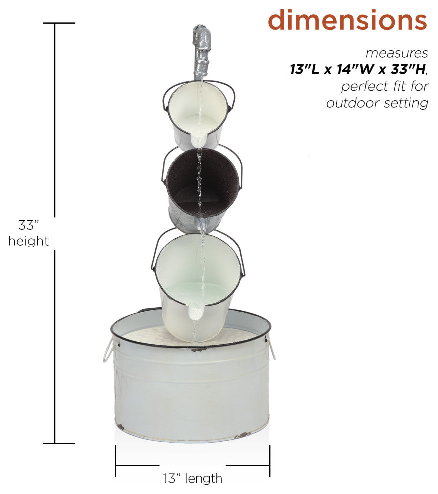 Rustic Cream White Metal Pails Fountain