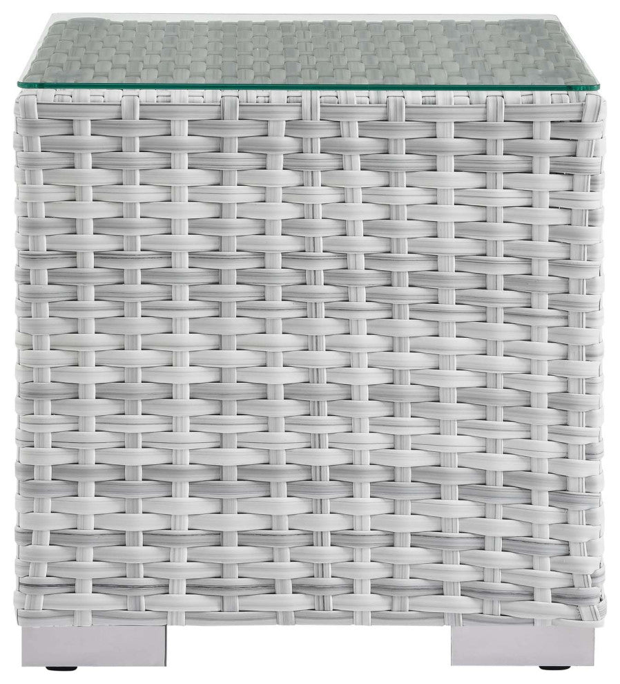 Side Lounge Chair Table Set, Rattan, Wicker, Gray, Modern, Outdoor Patio
