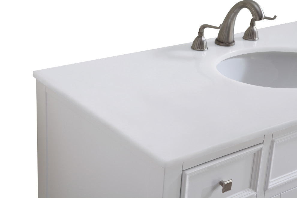 48" Single Bathroom Vanity, White With Ivory White Engineered Marble