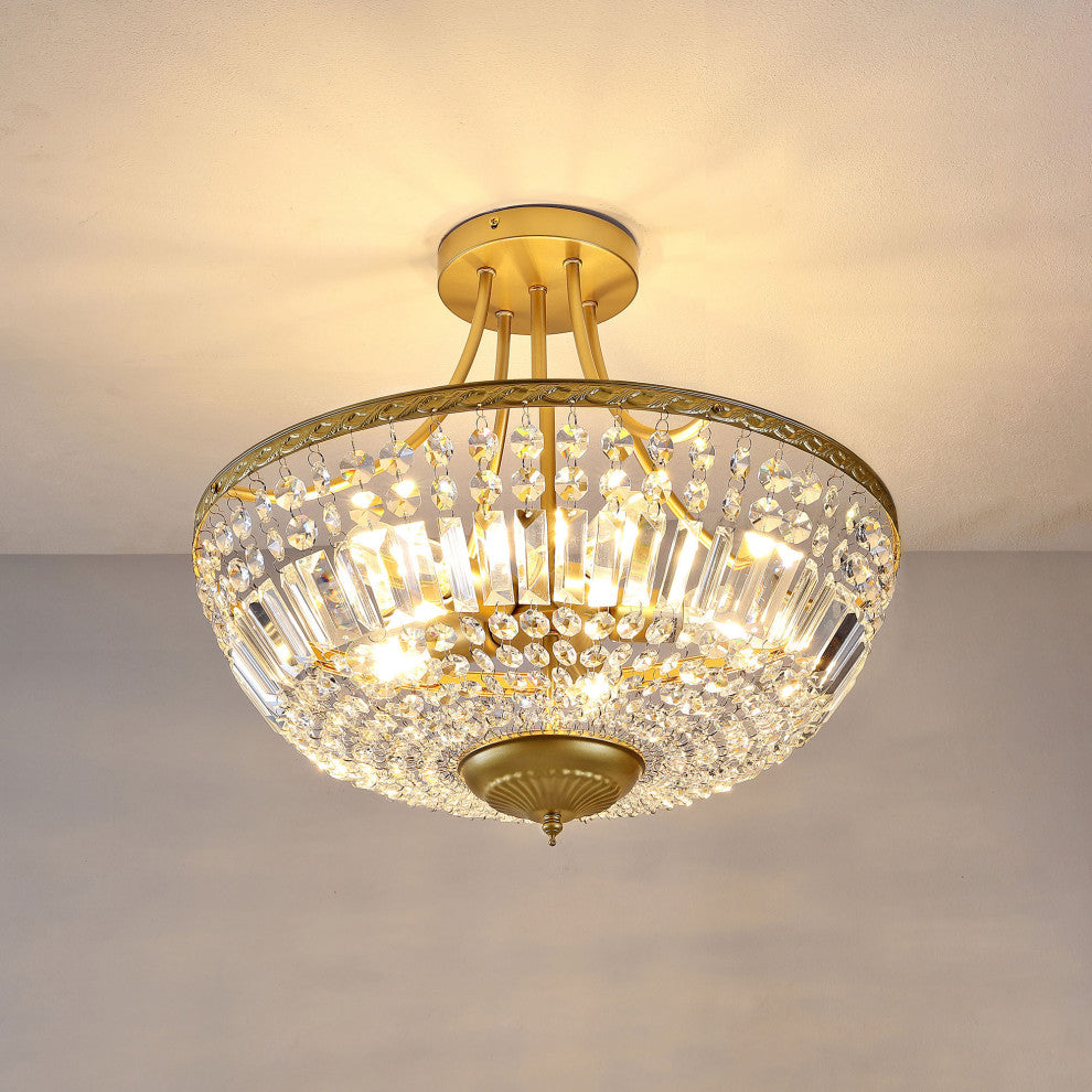 5-Light Crystal Semi Flush Mount, Gold