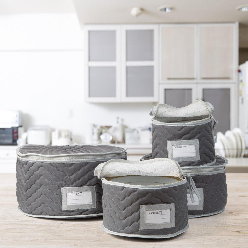 Quilted Microfiber Plate Case Set of 4 Grey