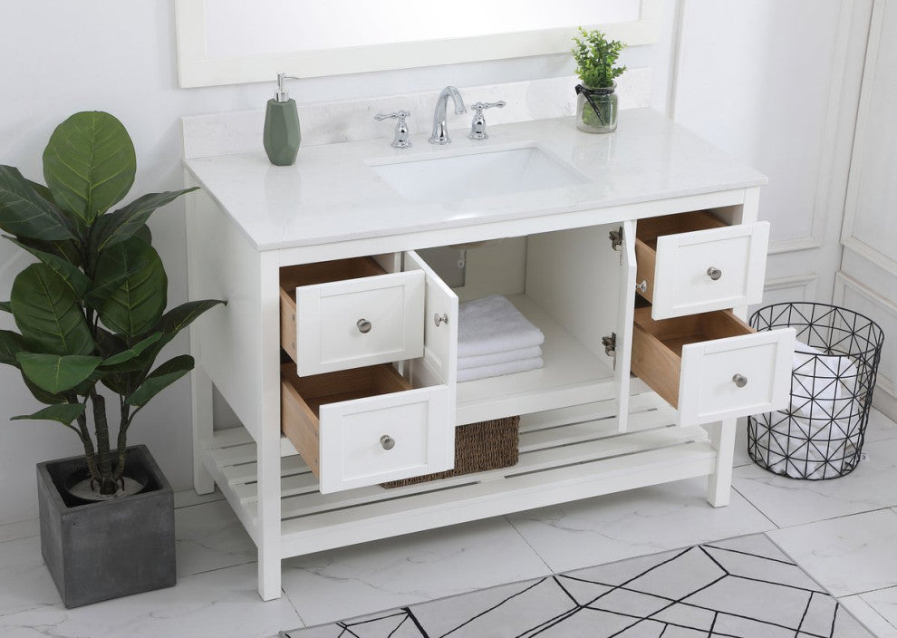Tobias 48" Single Bathroom Vanity, White With Backsplash