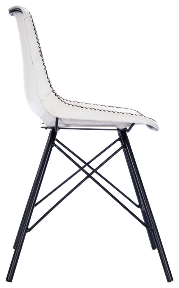 White Contrast Stitch Leather Dining Chair