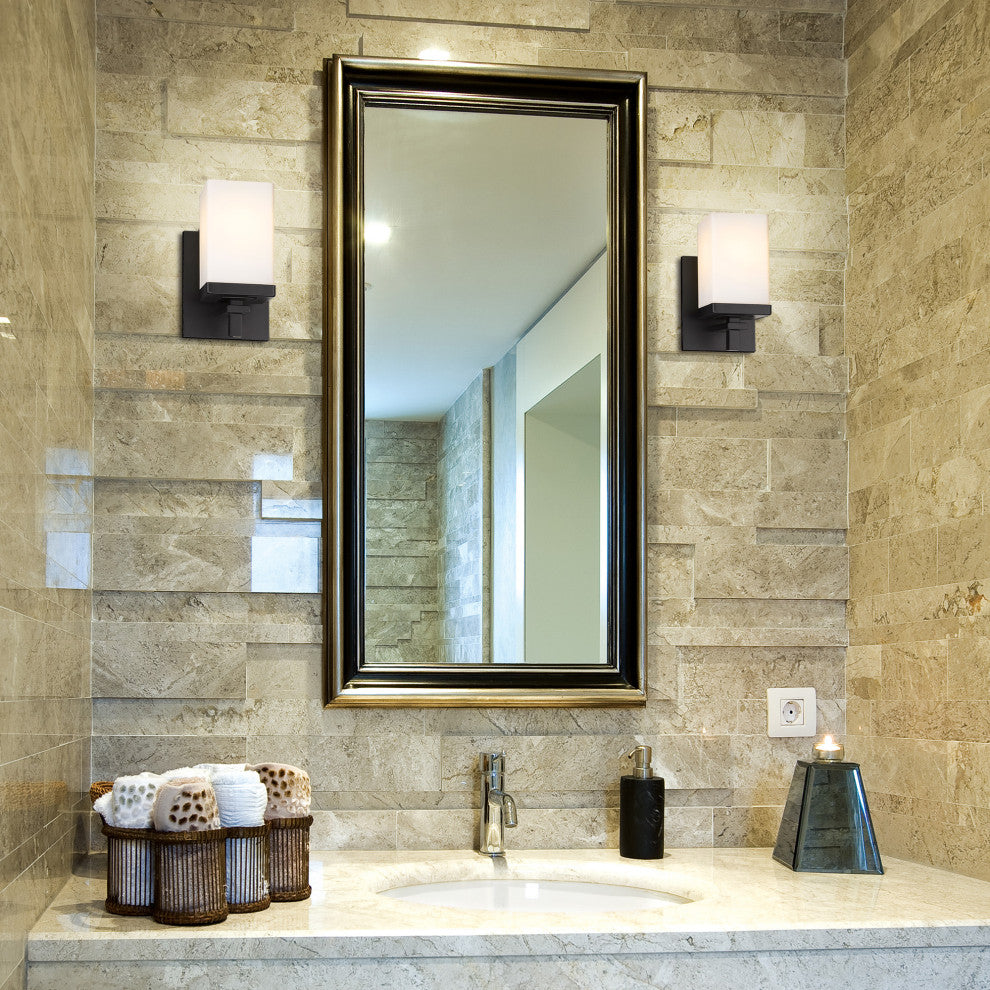 Golden Lighting DDDD-BA1 Maddox 8" Tall Bathroom Sconce - Matte Black / Opal