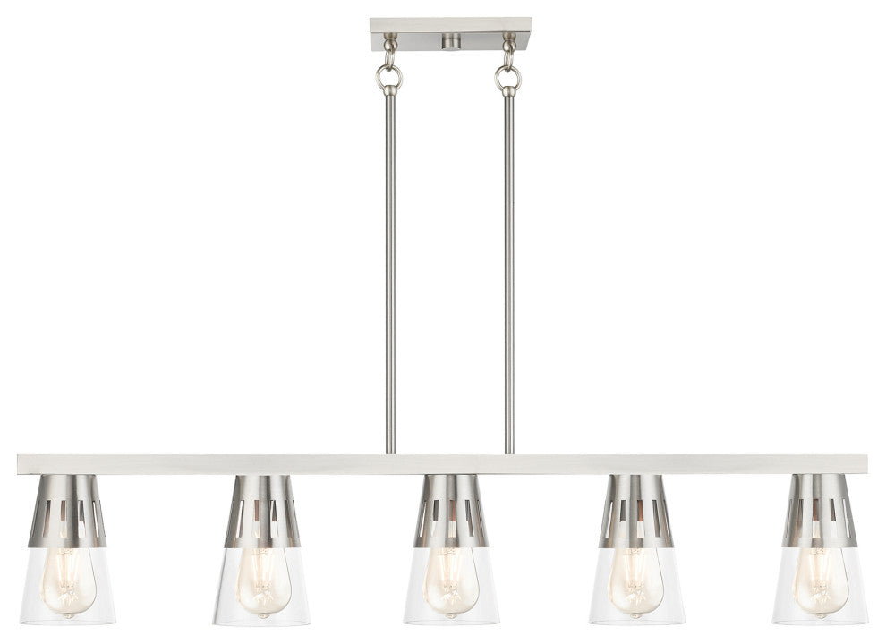 5 Light Brushed Nickel Large Linear Chandelier