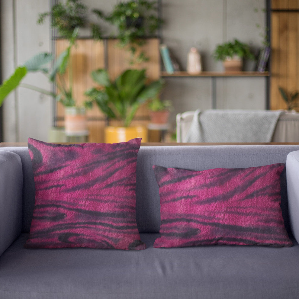 Plutus Fuchsia Black Galaxy Faux Fur Luxury Throw Pillow, 20" x 26" Standard