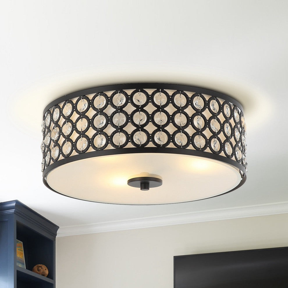 3-Light 14 in Modern LED Flush Mount Light With Crystal