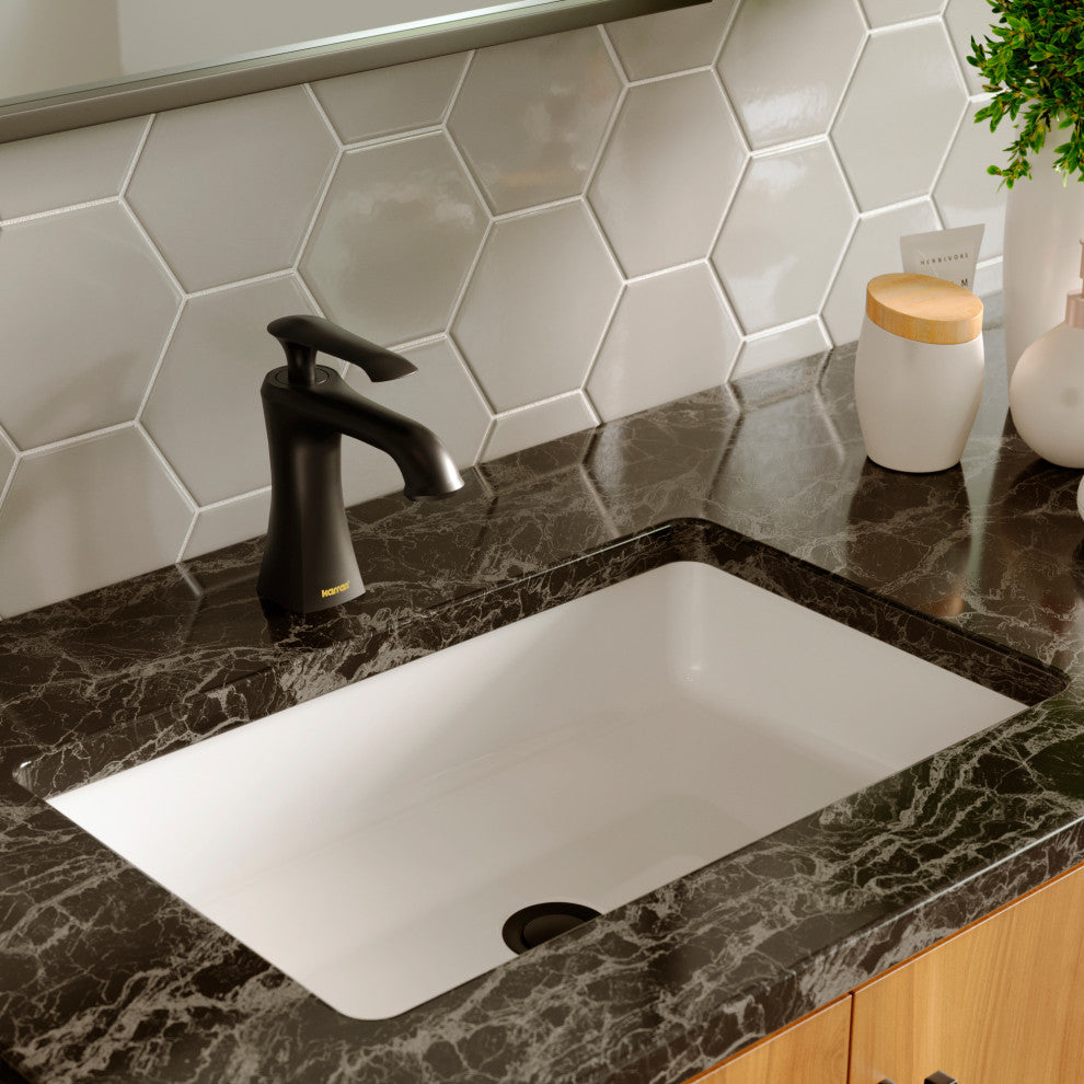 Karran 1-Hole 1-Handle Bathroom Faucet With Pop-Up Drain, Matte Black