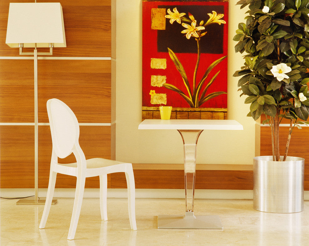 Compamia Ice Square Dining Table, White Top, 23.6"