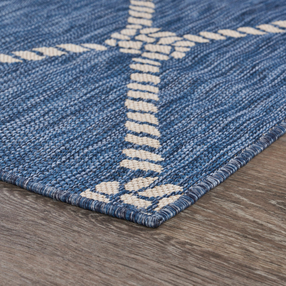 8" x 10" Round Navy Knot Indoor Outdoor Area Rug