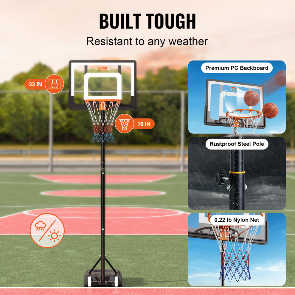 VEVOR 32" Basketball Hoop Adjustable Height Backboard System for Outdoor Indoor