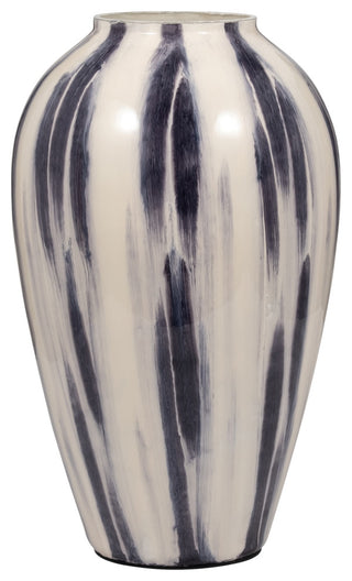 Glass, 20" Striped Vase, Black/White