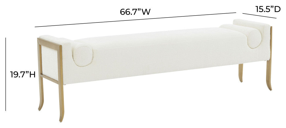 Ines Cream Textured Velvet Bench