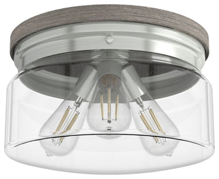 Hunter Devon Park Brushed Nickel and Grey Wood 3 Light Flush Mount Ceiling Light