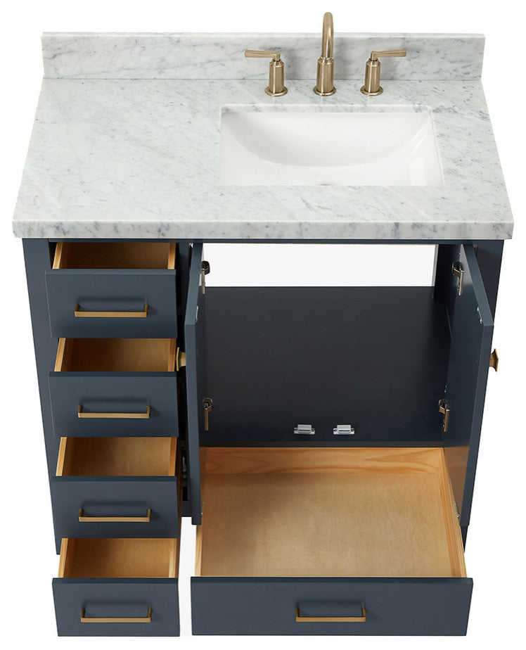 ARIEL Cambridge 37" Right Offset Rectangle Sink Midnight Blue Vanity, No Mirror