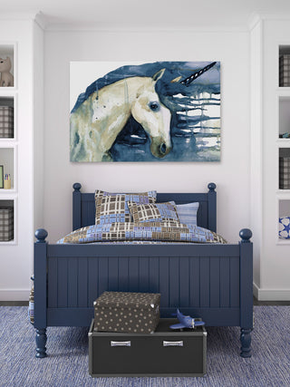 "Blue Unicorn" Painting Print on Wrapped Canvas, 24"x16"