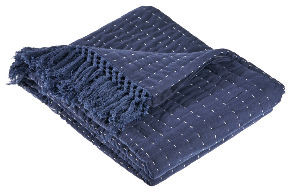 Navy and Off-White Throw Blanket