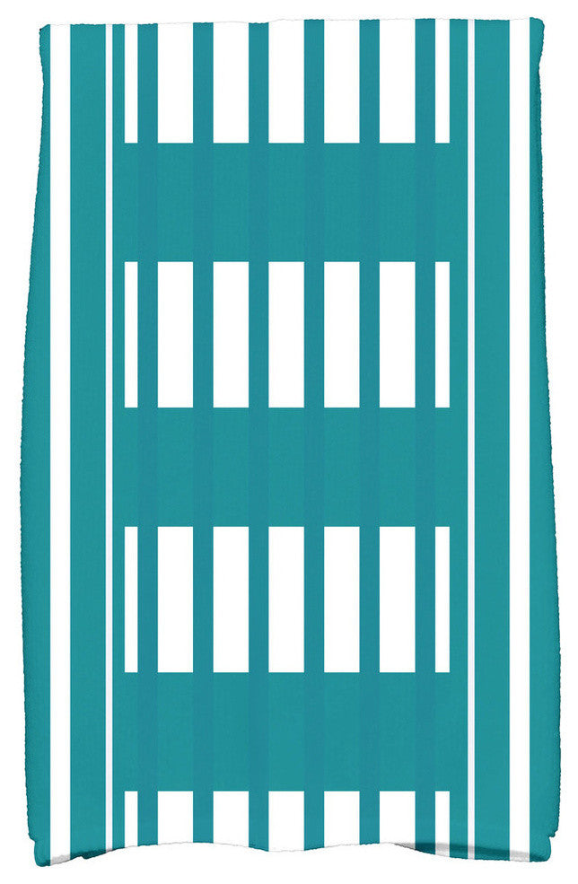 18"x30" Beach Blanket, Stripe Print Hand Towel, Teal