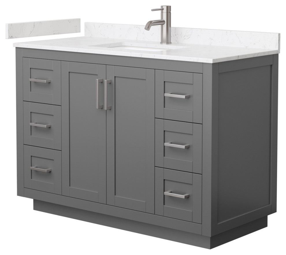 48"SGL Vanity Dark Gray, Light-Vein Carrara Cult. Marble Top, Sink, Nickel Trim