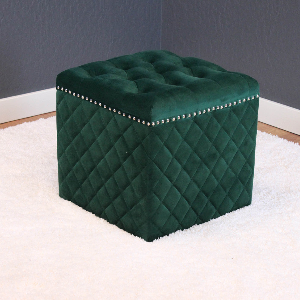 Lemele Velvet Ottoman, Emerald Green