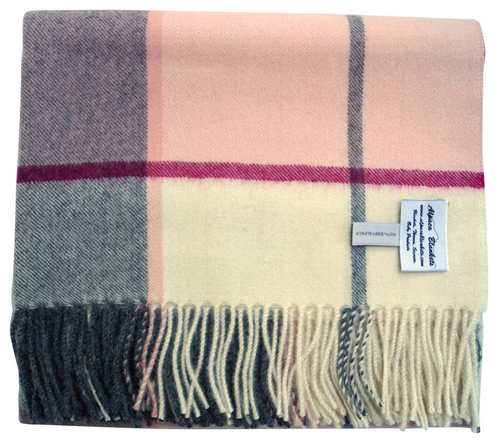 Baby Alpaca Horizon Throw Blanket, Ecru Gray Fuchsia