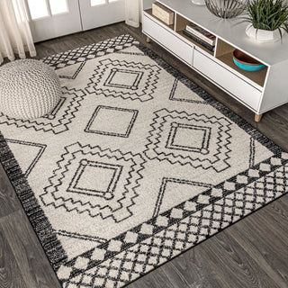 Amir Moroccan Beni Souk Rug, Cream/Black, 8' Square