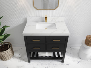 Parker 36" Single Sink Bath Vanity, Black 2" Calacatta Sienna