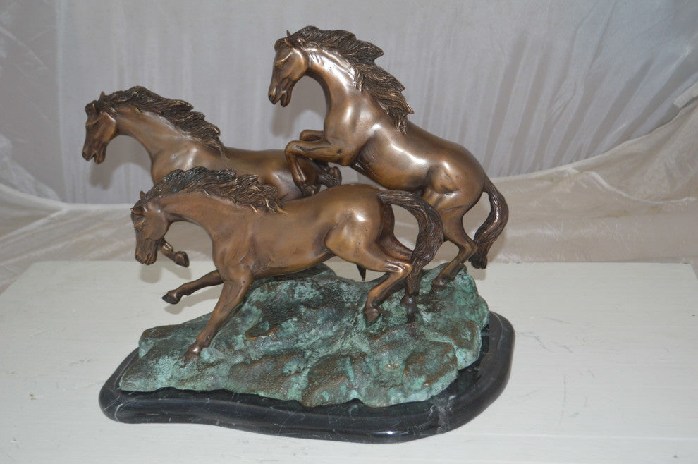 Three horses running Bronze Statue -  Size: 11"L x 18"W x 13"H.