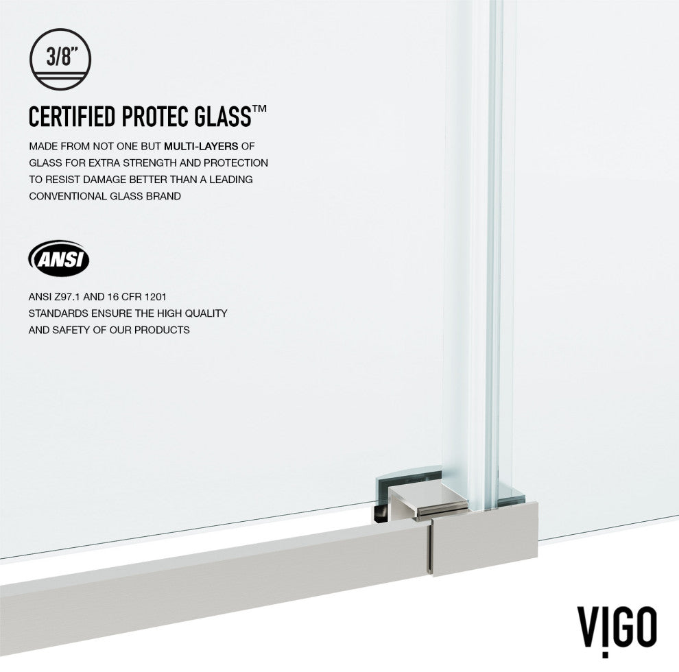 VIGO Hamilton Frameless Sliding, Stainless Steel, Shower Door, 56" to 60" W X 78" H, Clear Glass