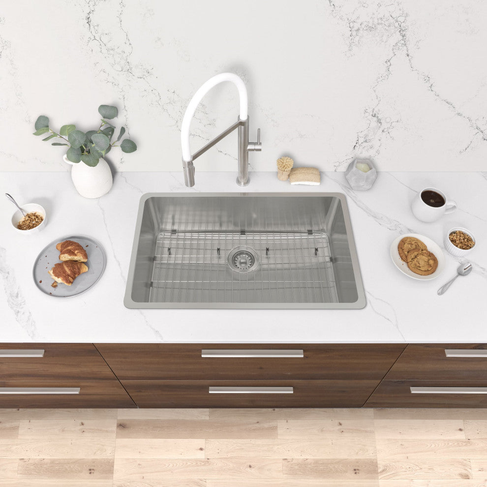 STYLISH 27 inch Single Bowl Undermount and Drop-in Stainless Steel Kitchen Sink