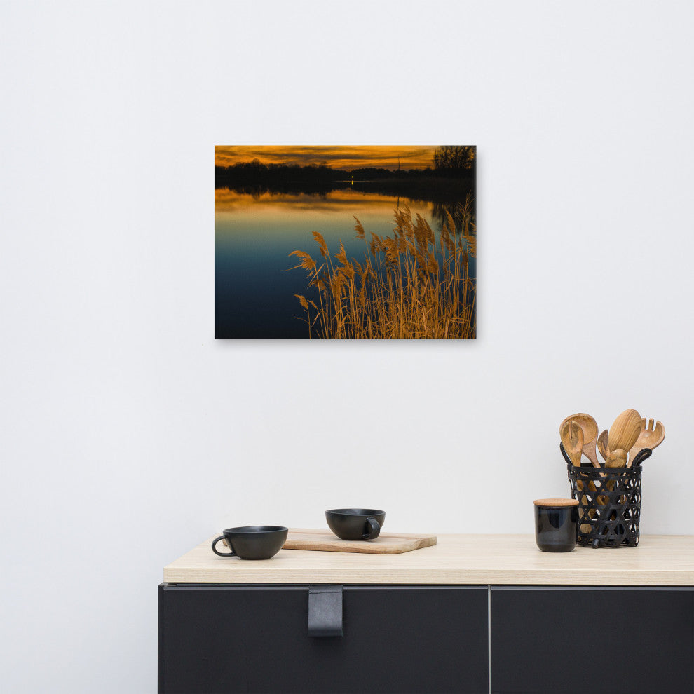 Rustic Canvas Wall Art: Sunset Reedy Point Landscape Print, 18" X 24"