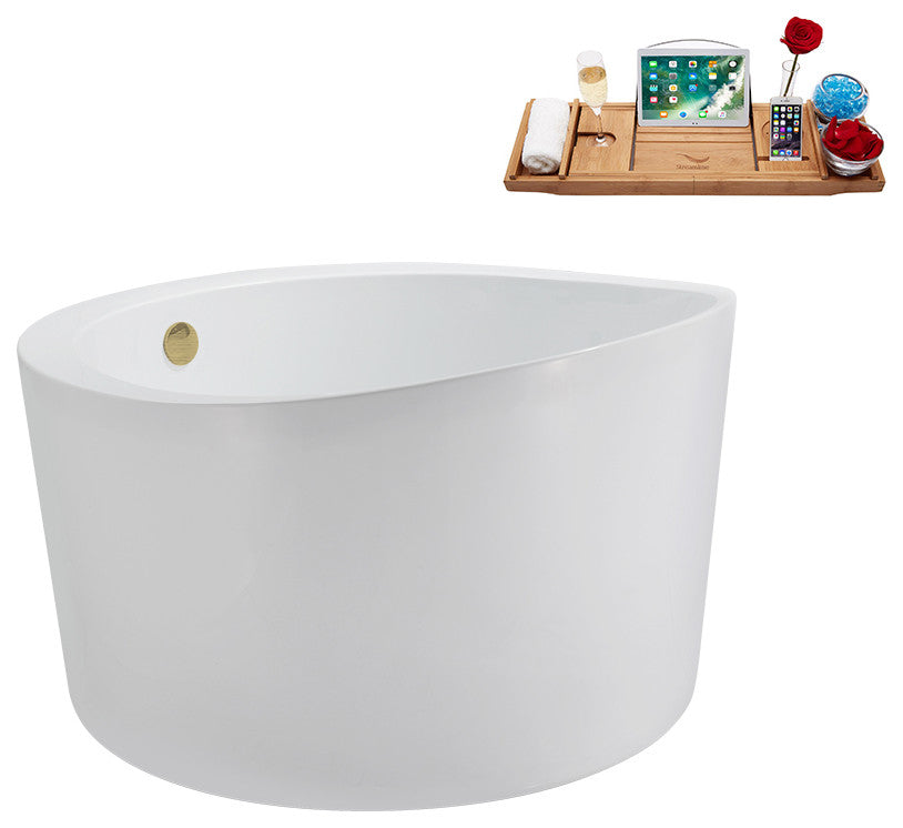 43" Streamline Bathtub and Tray With Drain, Brushed Brass
