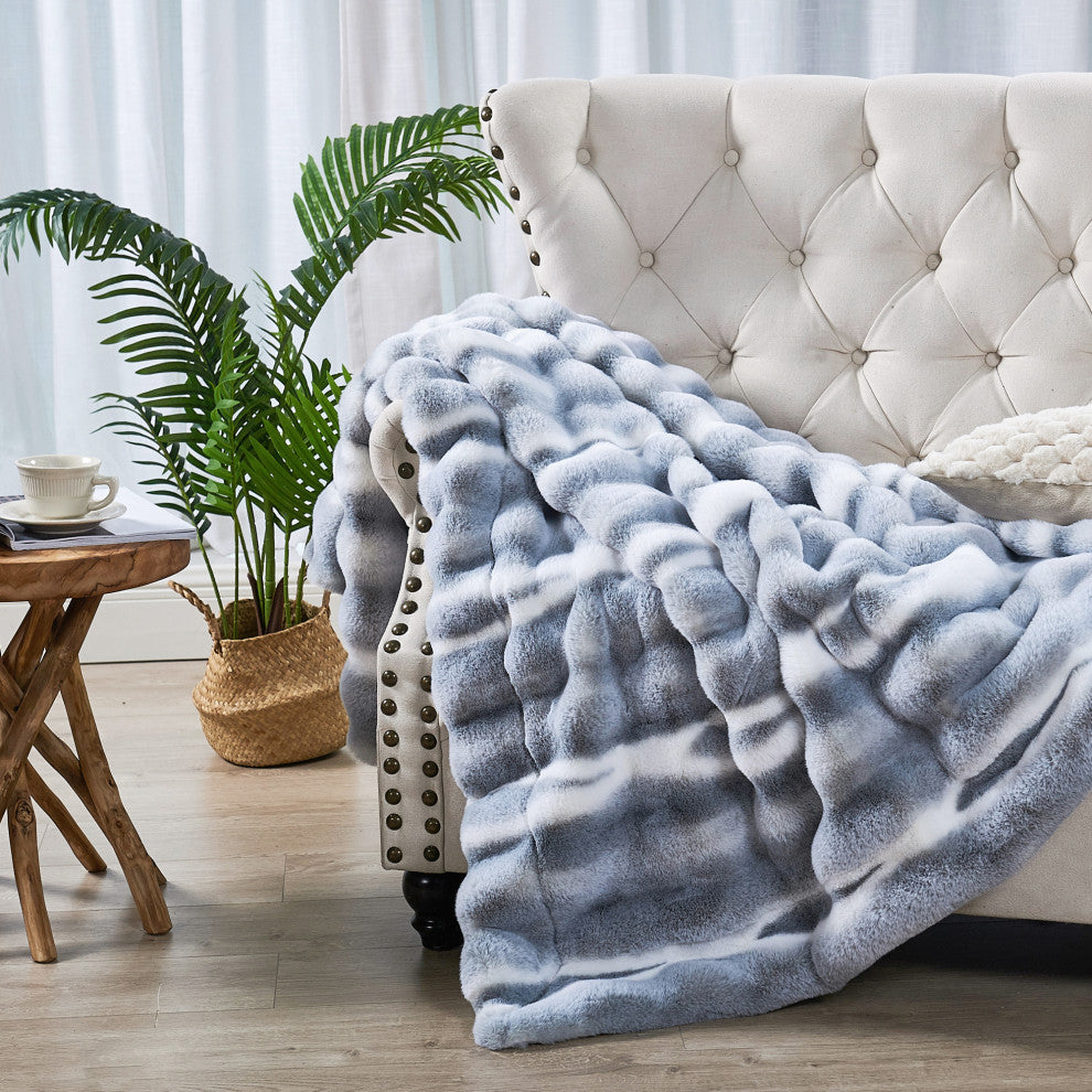 Tip Dying Two Tone Faux Fur Throw, Blue White