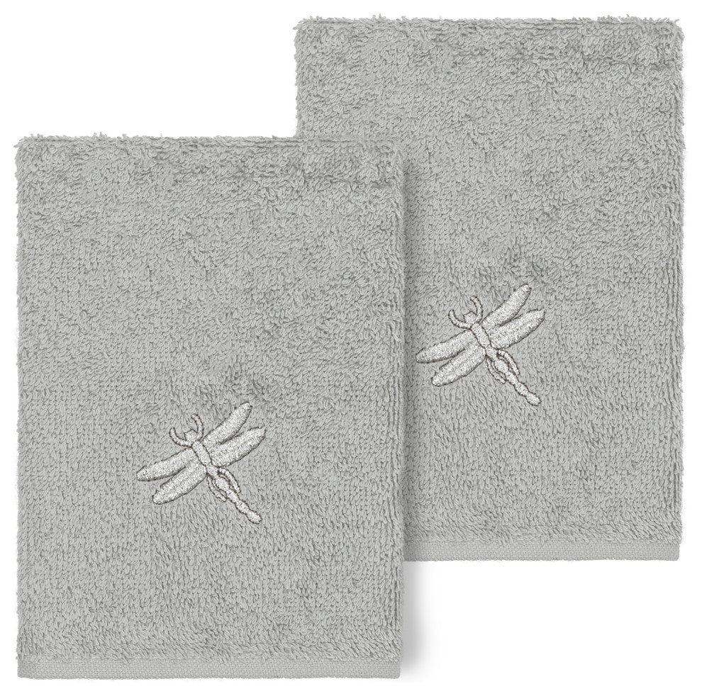 Linum Home Turkish Cotton Braelyn 2-Piece Embellished Washcloth Set, Light Gray