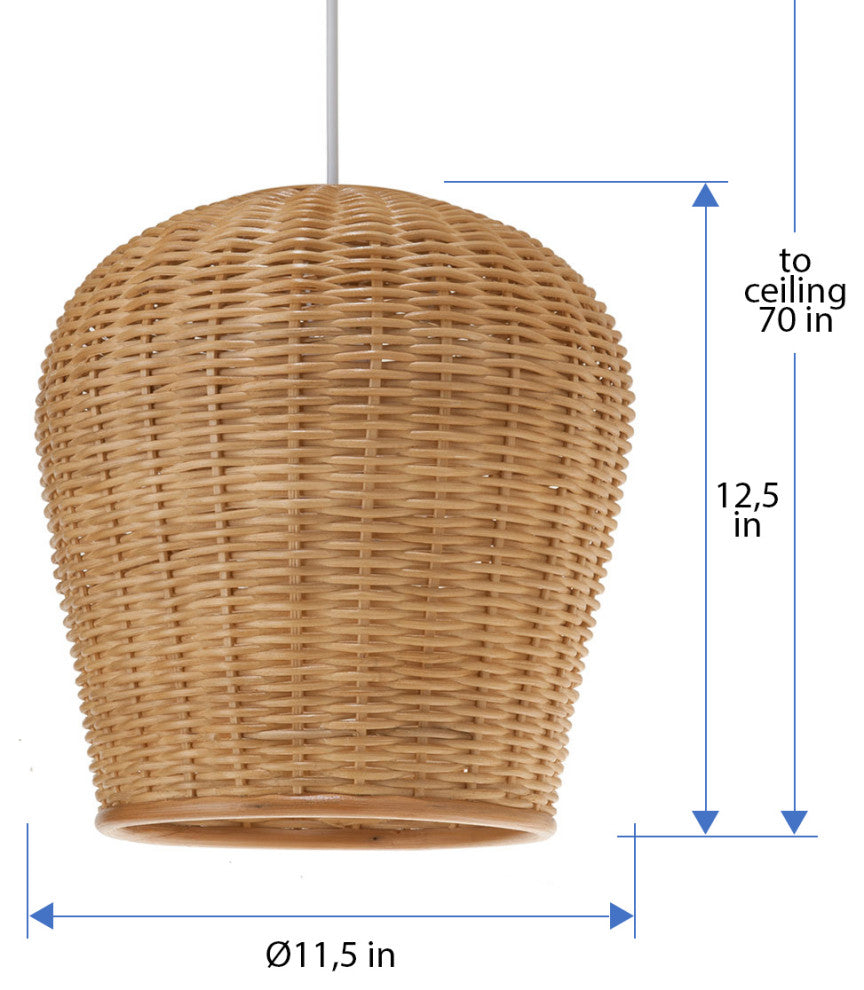 Handwoven Wicker Pod Pendant Light, Natural, Natural Brown