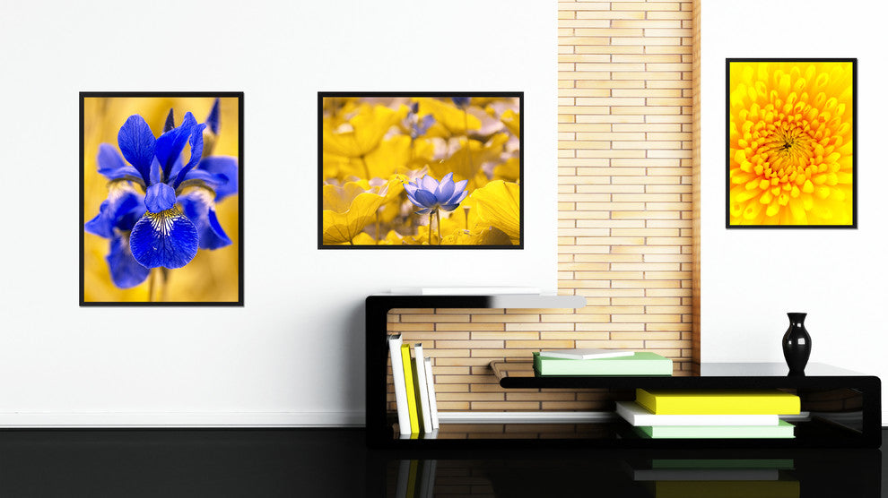 Yellow Lotus Flower Print on Canvas with Picture Frame, 28"x37"