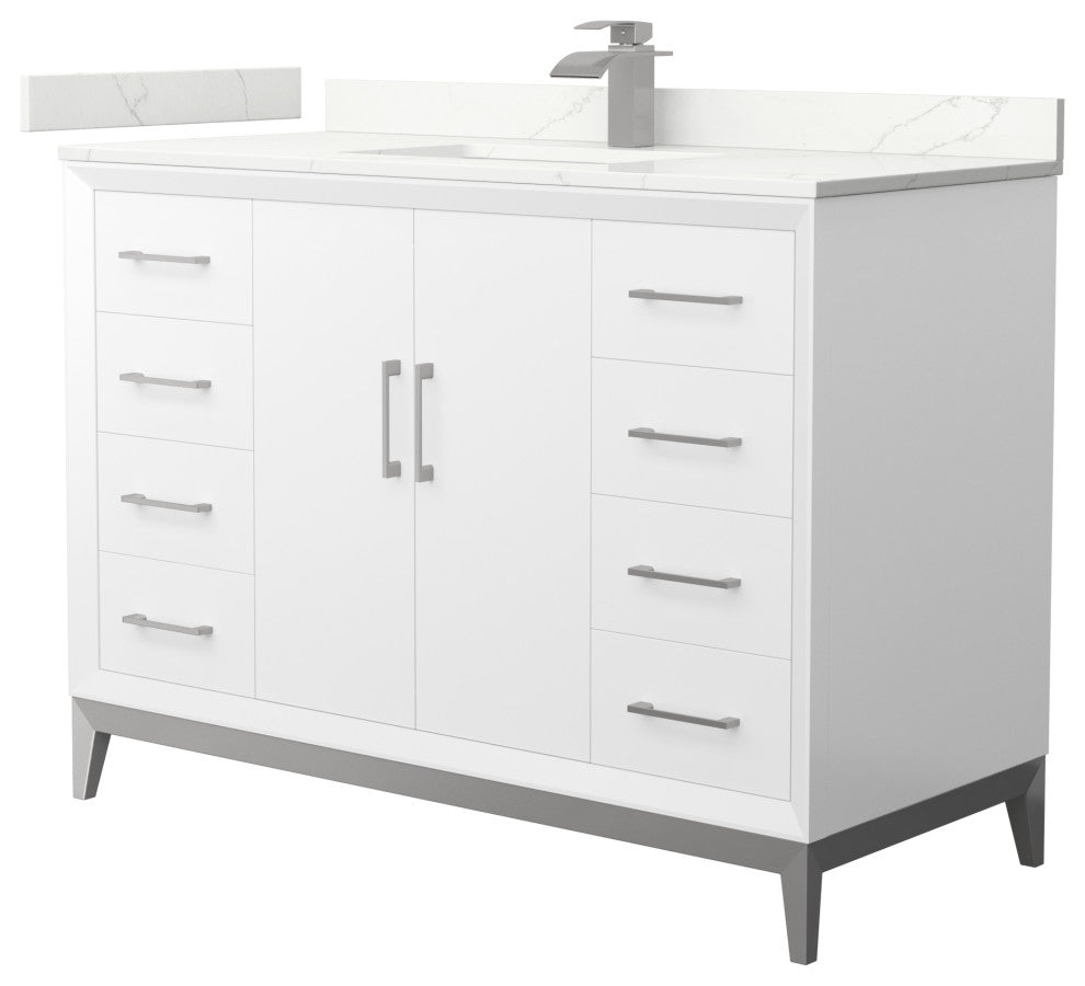 Amici 48" Single Vanity, Quartz Top, 1-Hole, Nickel Trim