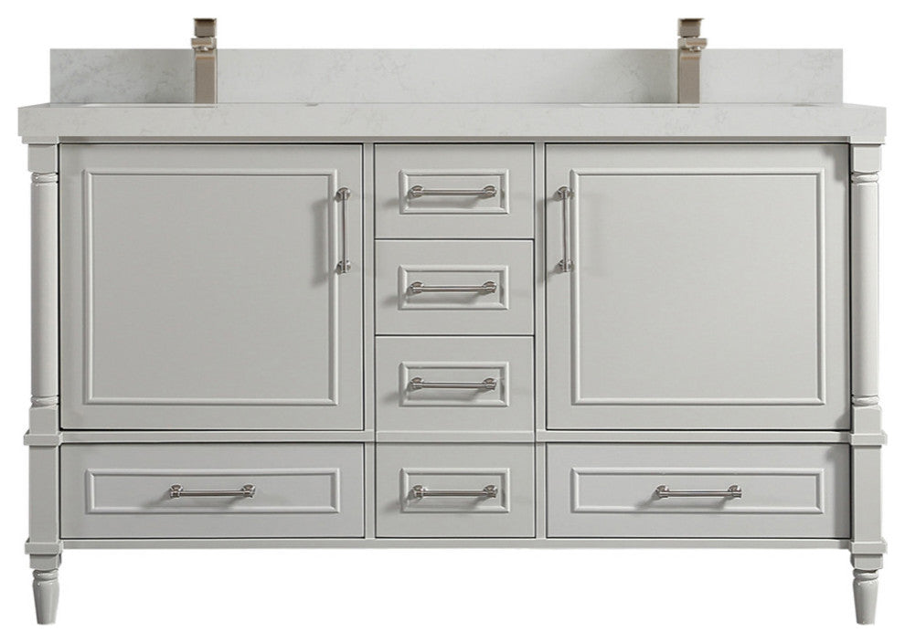 Aberdeen 60 Double Bathroom Vanity in Coventry Gray 2" Carrara Quartz